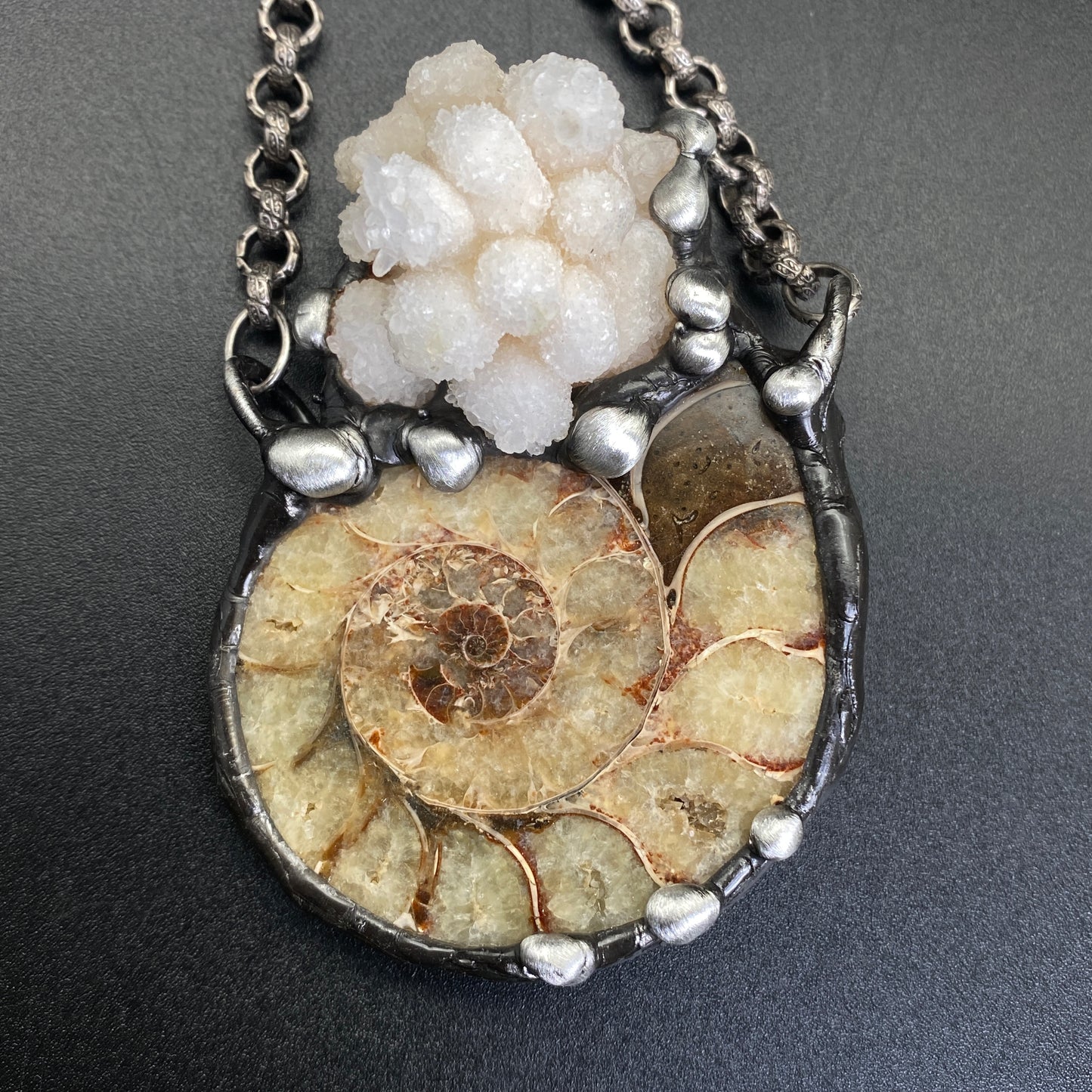 Oceanic ~ Fossil Ammonite & Calcium Stalactite Necklace