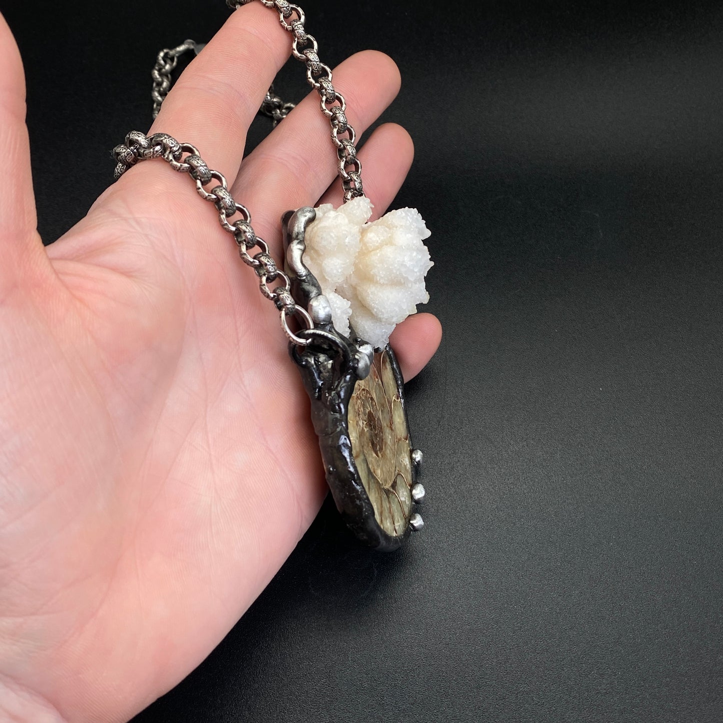 Oceanic ~ Fossil Ammonite & Calcium Stalactite Necklace