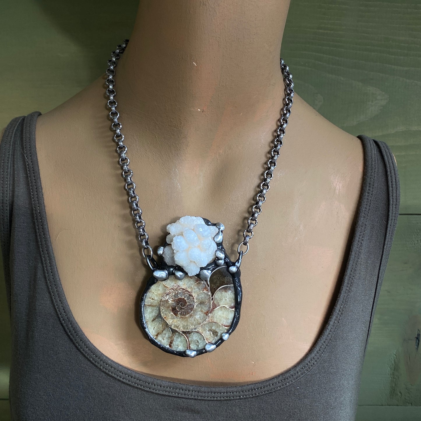 Oceanic ~ Fossil Ammonite & Calcium Stalactite Necklace
