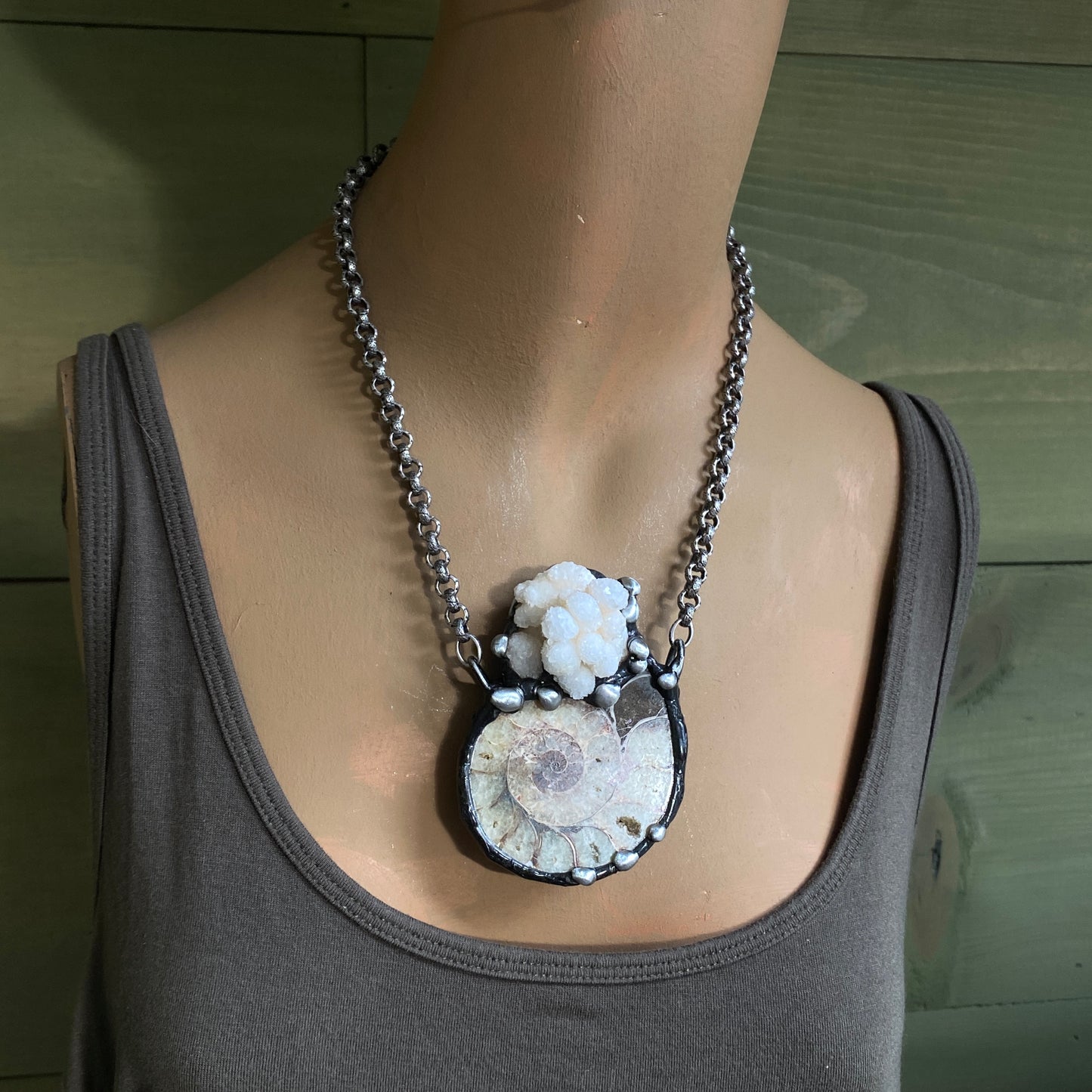 Oceanic ~ Fossil Ammonite & Calcium Stalactite Necklace