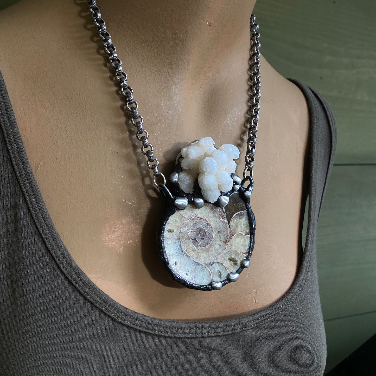 Oceanic ~ Fossil Ammonite & Calcium Stalactite Necklace