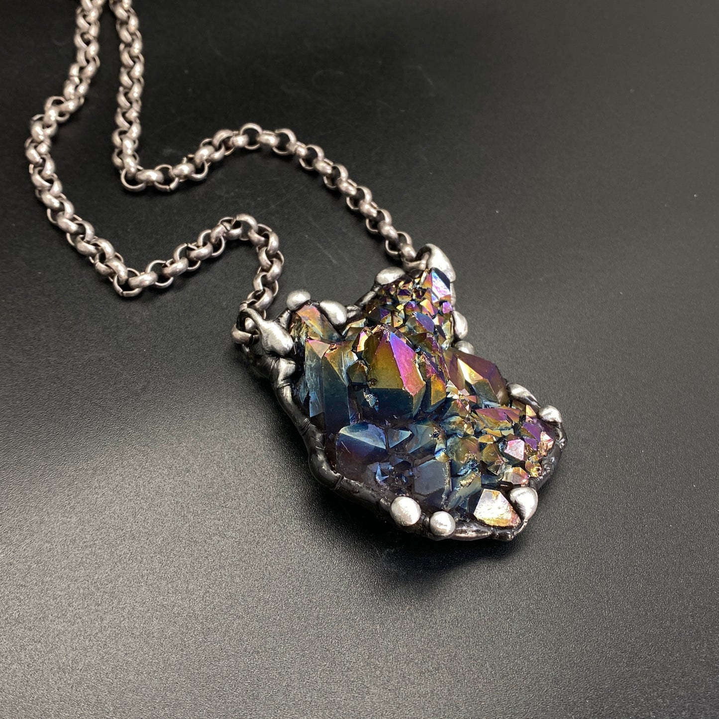 Orbits ~ Unicorn Quartz, Titanium Quartz Geode Necklace