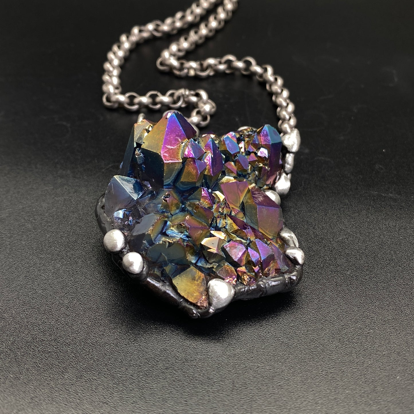 Orbits ~ Unicorn Quartz, Titanium Quartz Geode Necklace