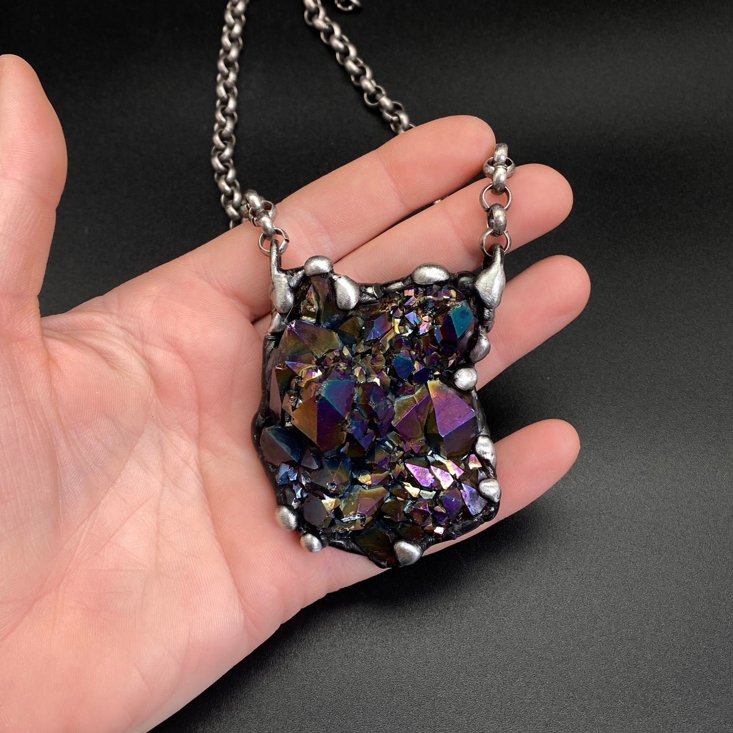 Orbits ~ Unicorn Quartz, Titanium Quartz Geode Necklace