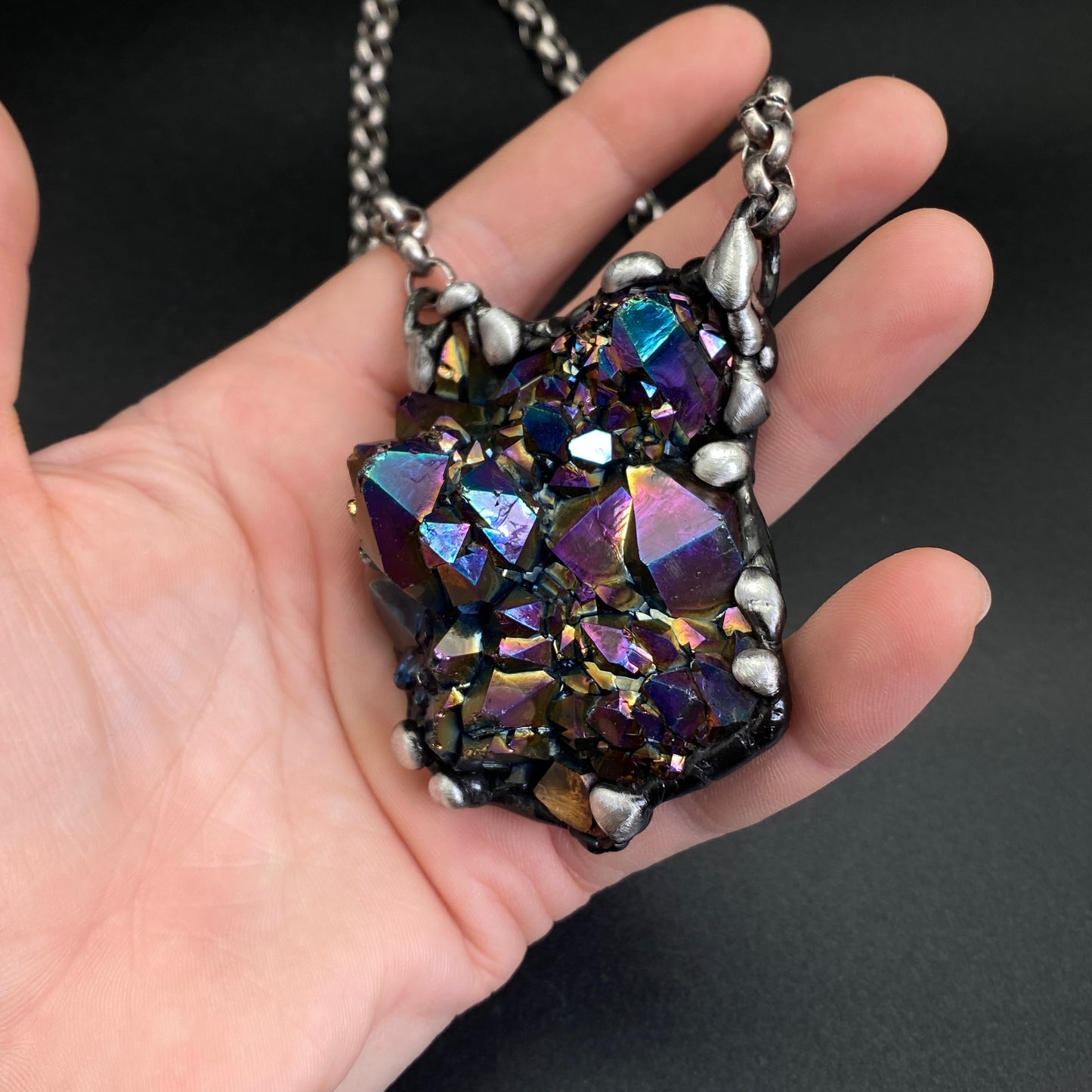 Orbits ~ Unicorn Quartz, Titanium Quartz Geode Necklace