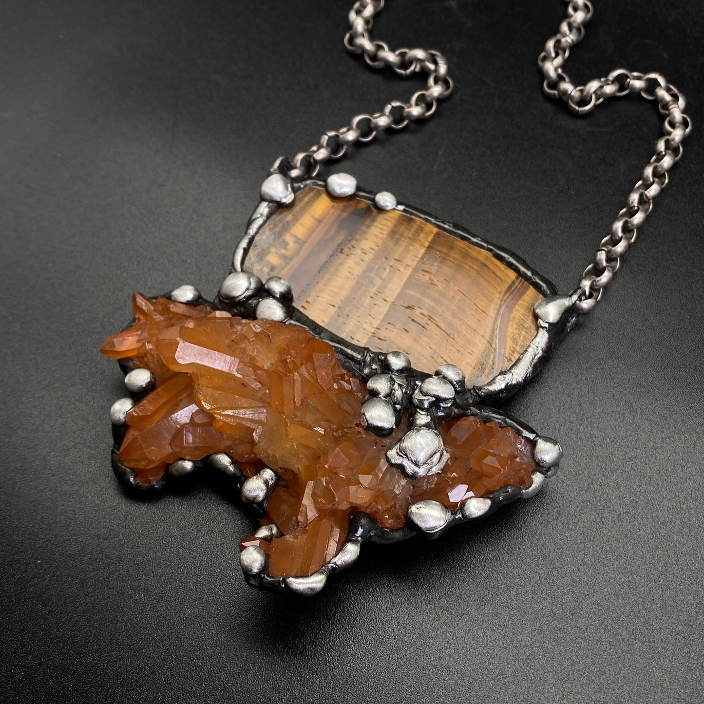 Nest ~ Tangerine Quartz & Tiger's Eye Necklace