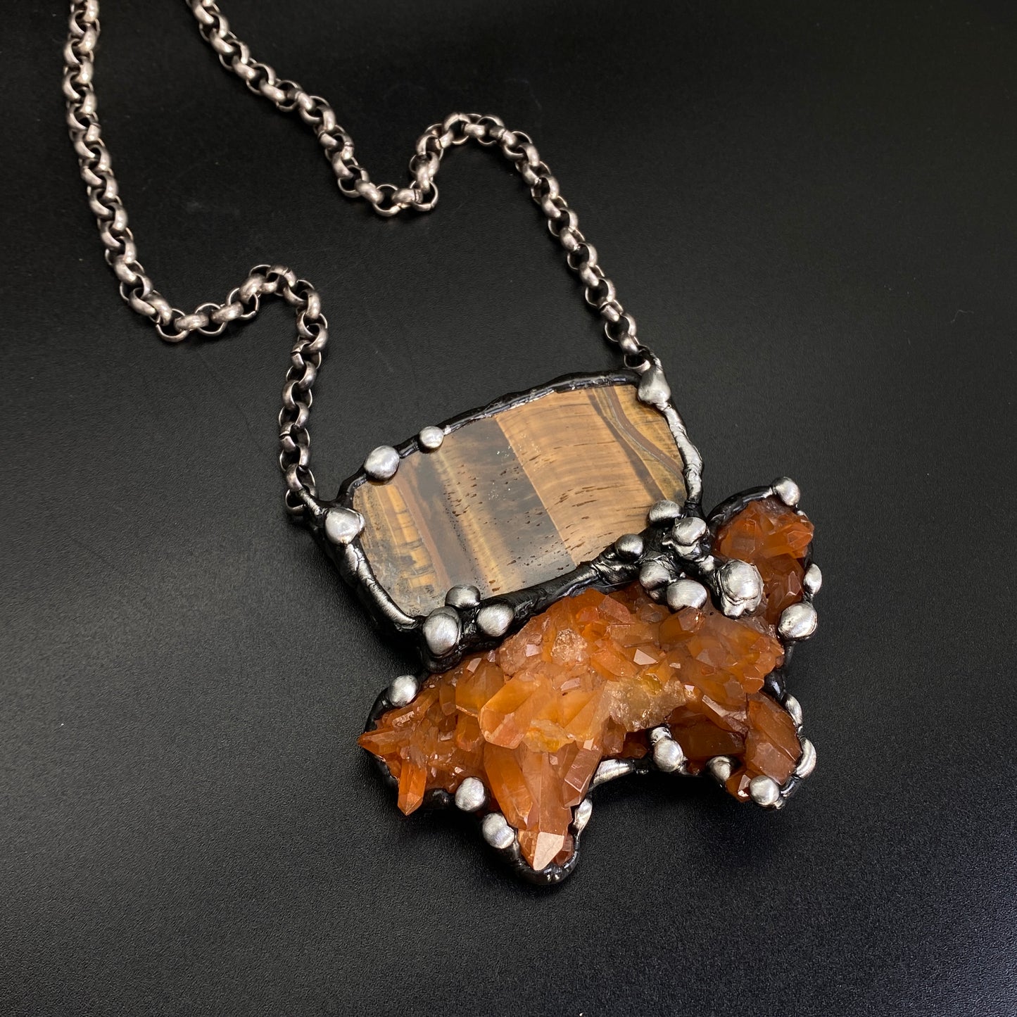 Nest ~ Tangerine Quartz & Tiger's Eye Necklace
