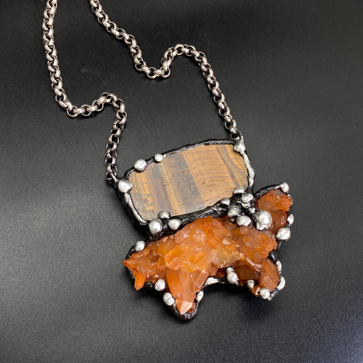 Nest ~ Tangerine Quartz & Tiger's Eye Necklace