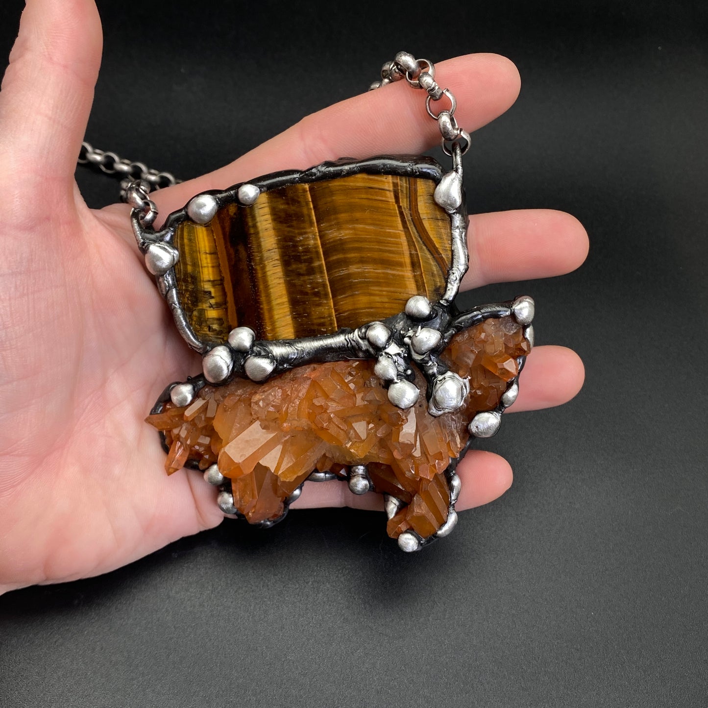Nest ~ Tangerine Quartz & Tiger's Eye Necklace