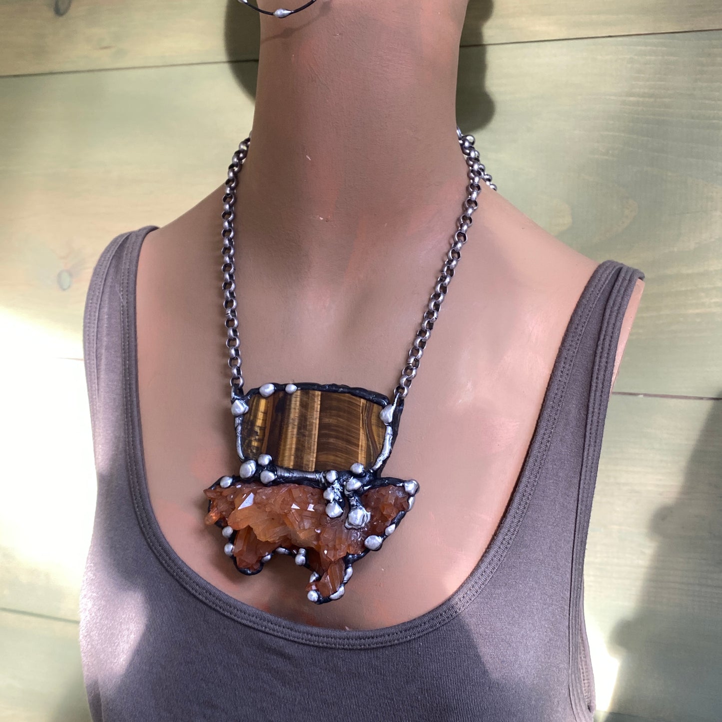 Nest ~ Tangerine Quartz & Tiger's Eye Necklace
