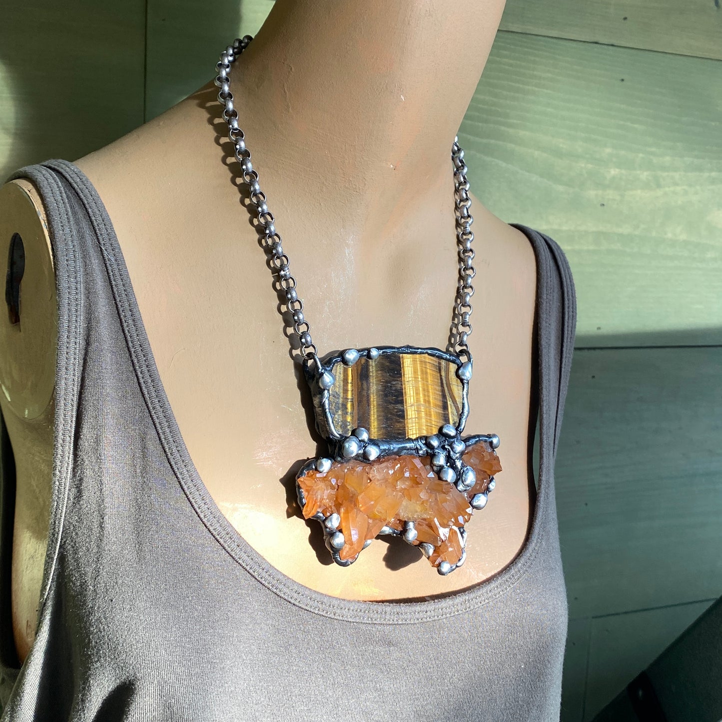 Nest ~ Tangerine Quartz & Tiger's Eye Necklace