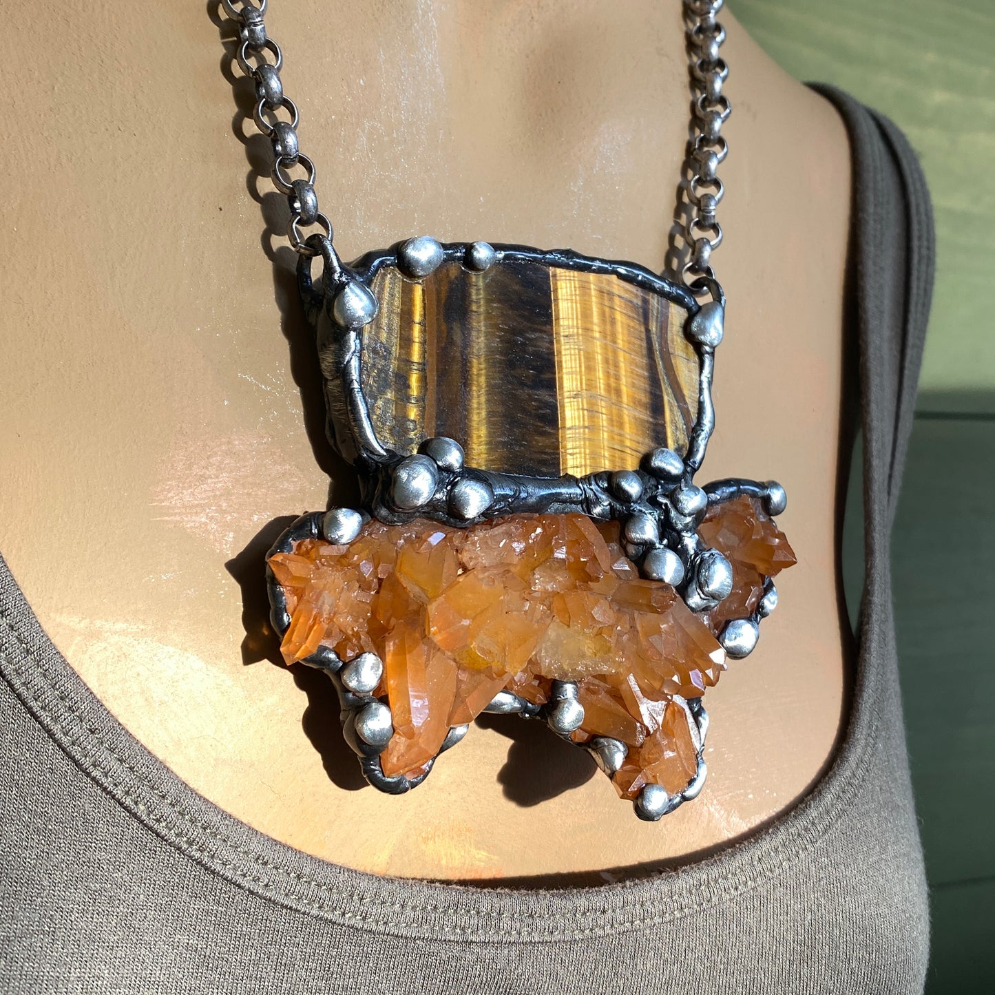 Nest ~ Tangerine Quartz & Tiger's Eye Necklace