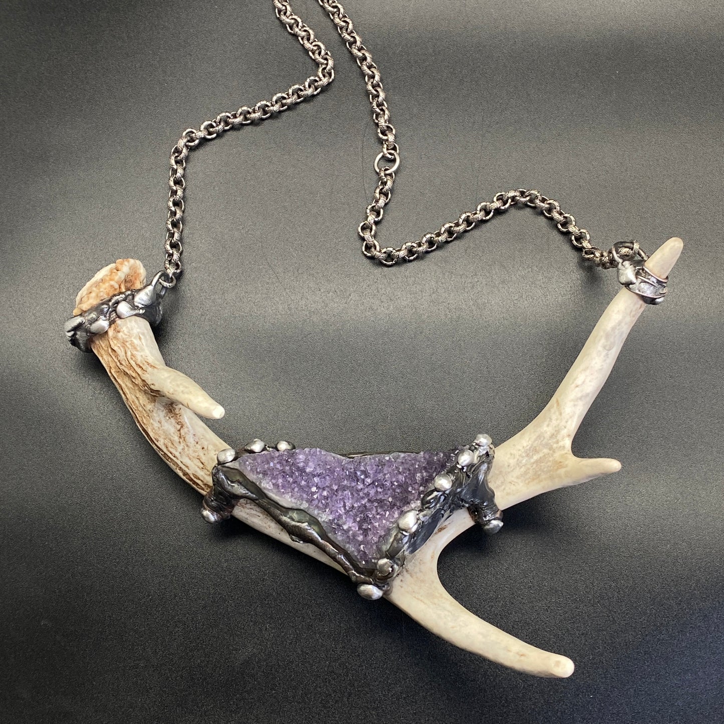Ødjer ~ Antler & Amethyst Druzy Crystal Necklace