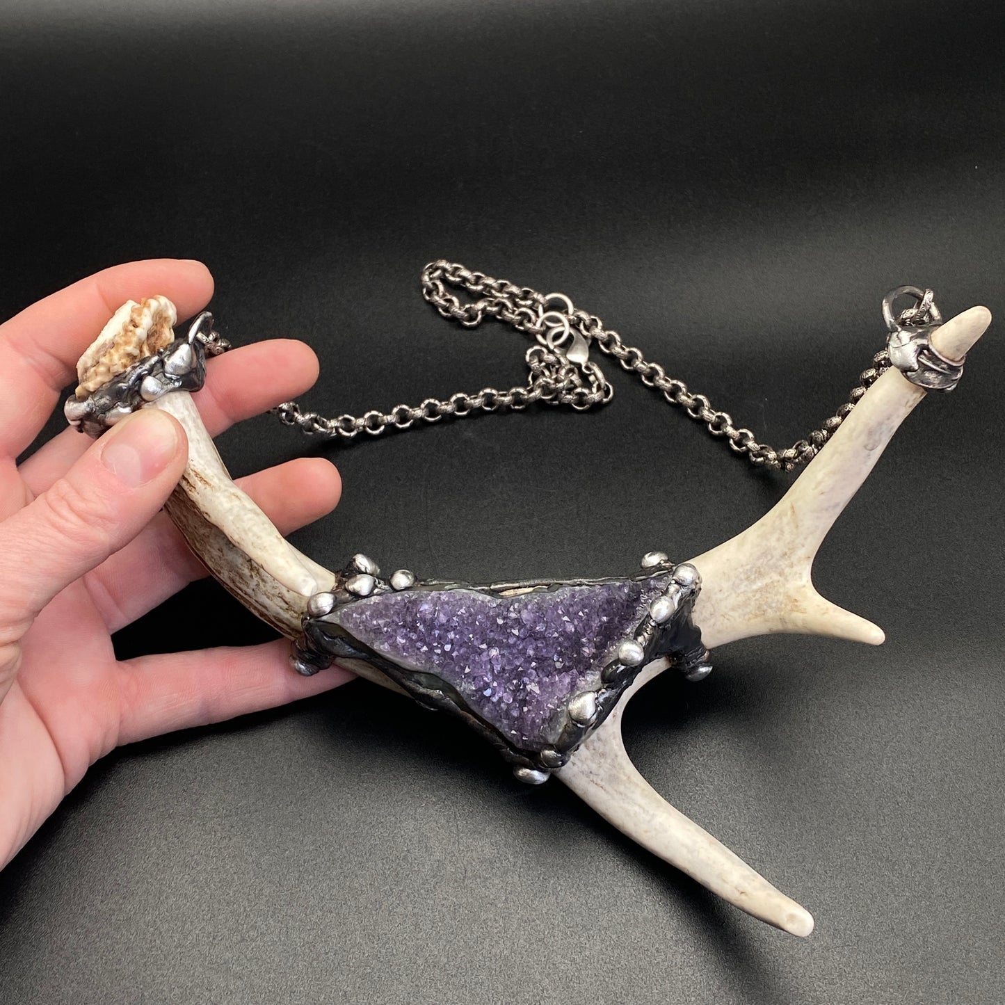 Ødjer ~ Antler & Amethyst Druzy Crystal Necklace
