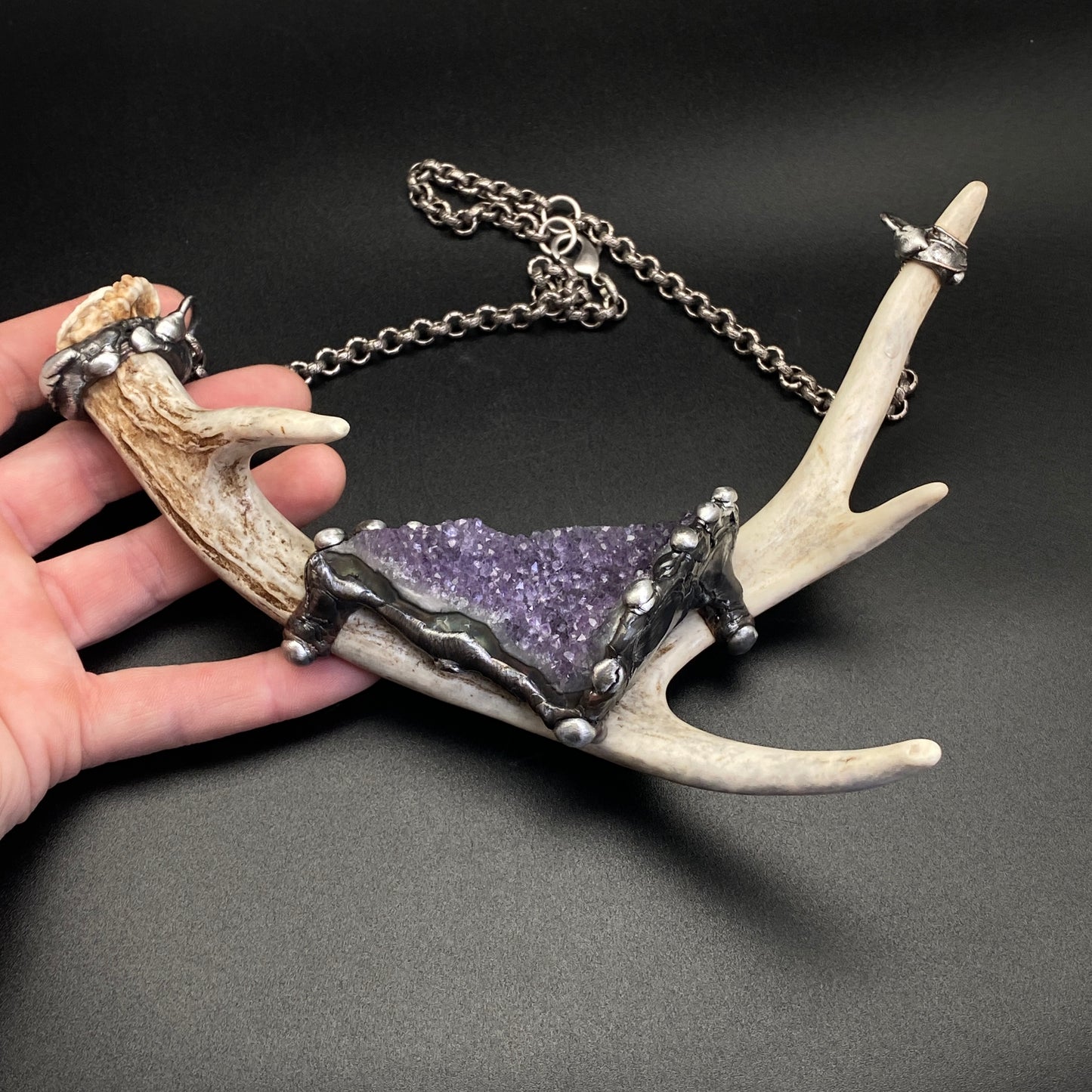Ødjer ~ Antler & Amethyst Druzy Crystal Necklace