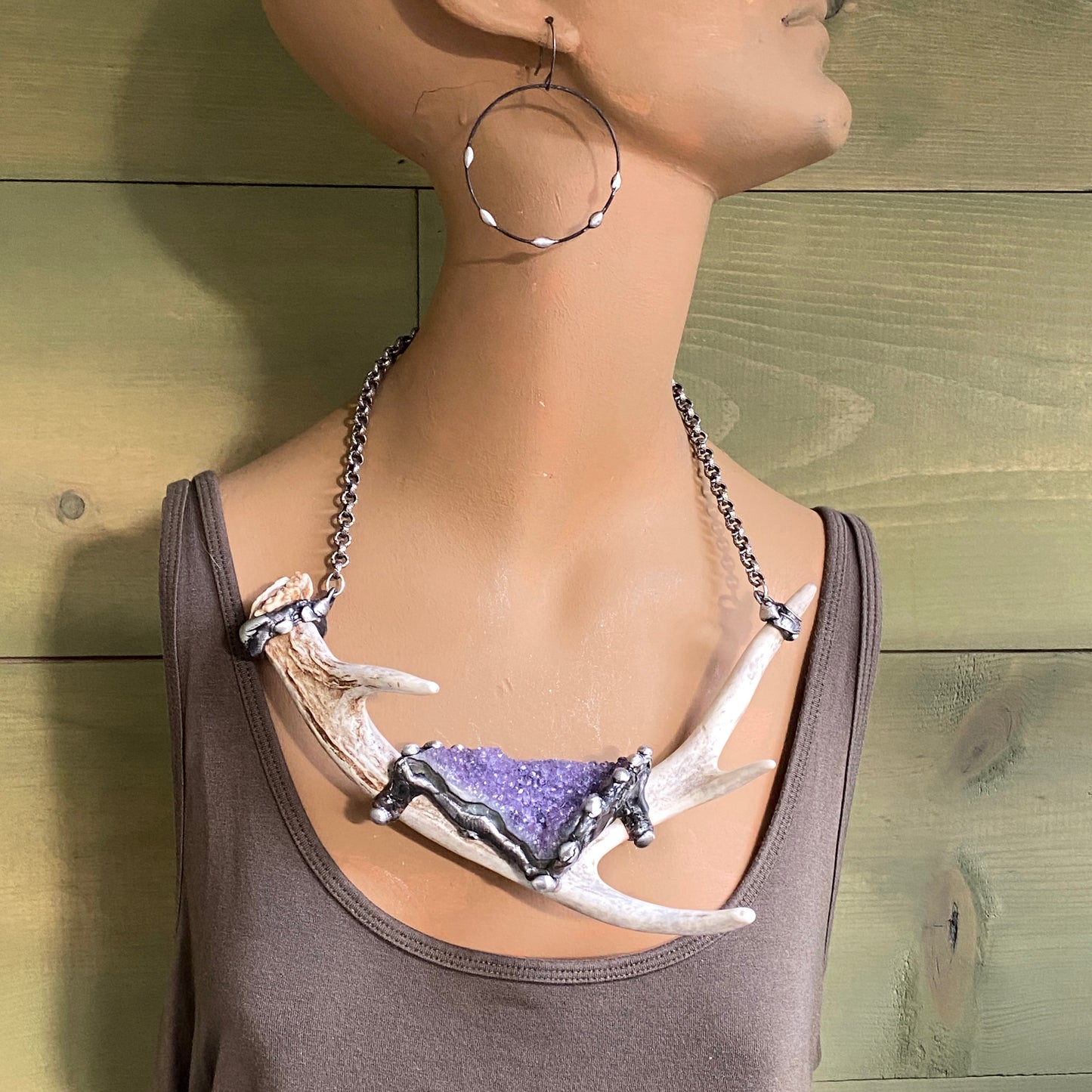 Ødjer ~ Antler & Amethyst Druzy Crystal Necklace