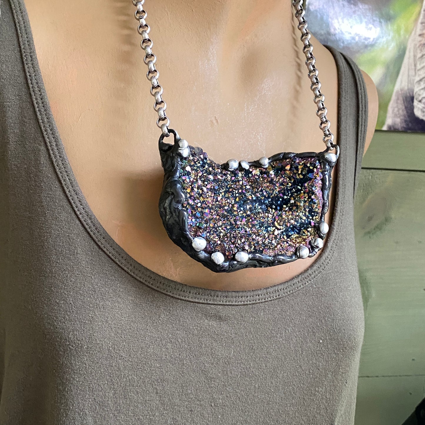 Magical Beast ~ Unicorn Quartz, Titanium Quartz Geode Necklace