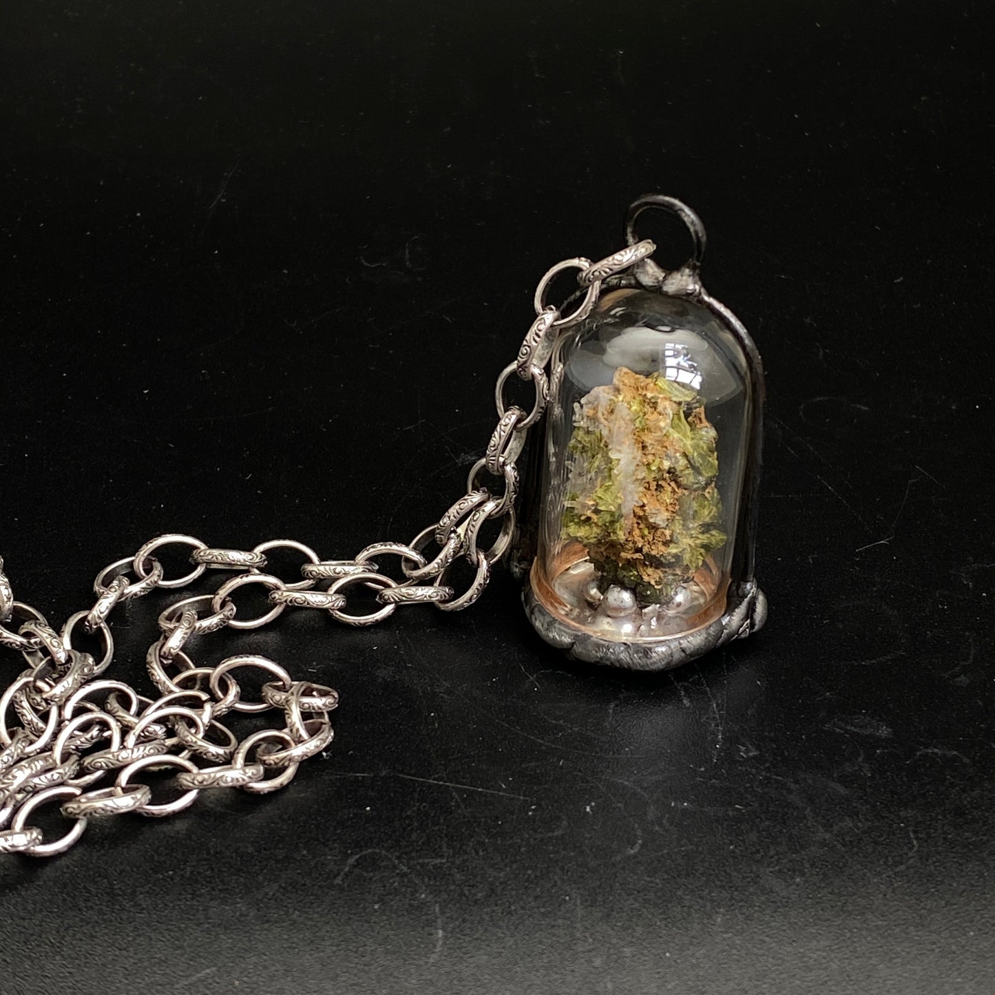 Micro ~ Epidote Quartz Terrarium Necklace