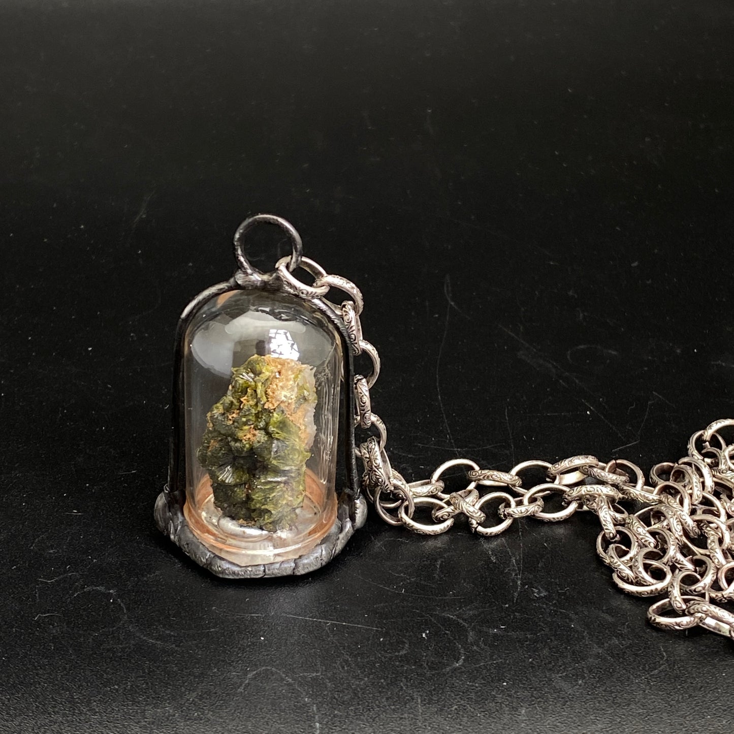 Micro ~ Epidote Quartz Terrarium Necklace