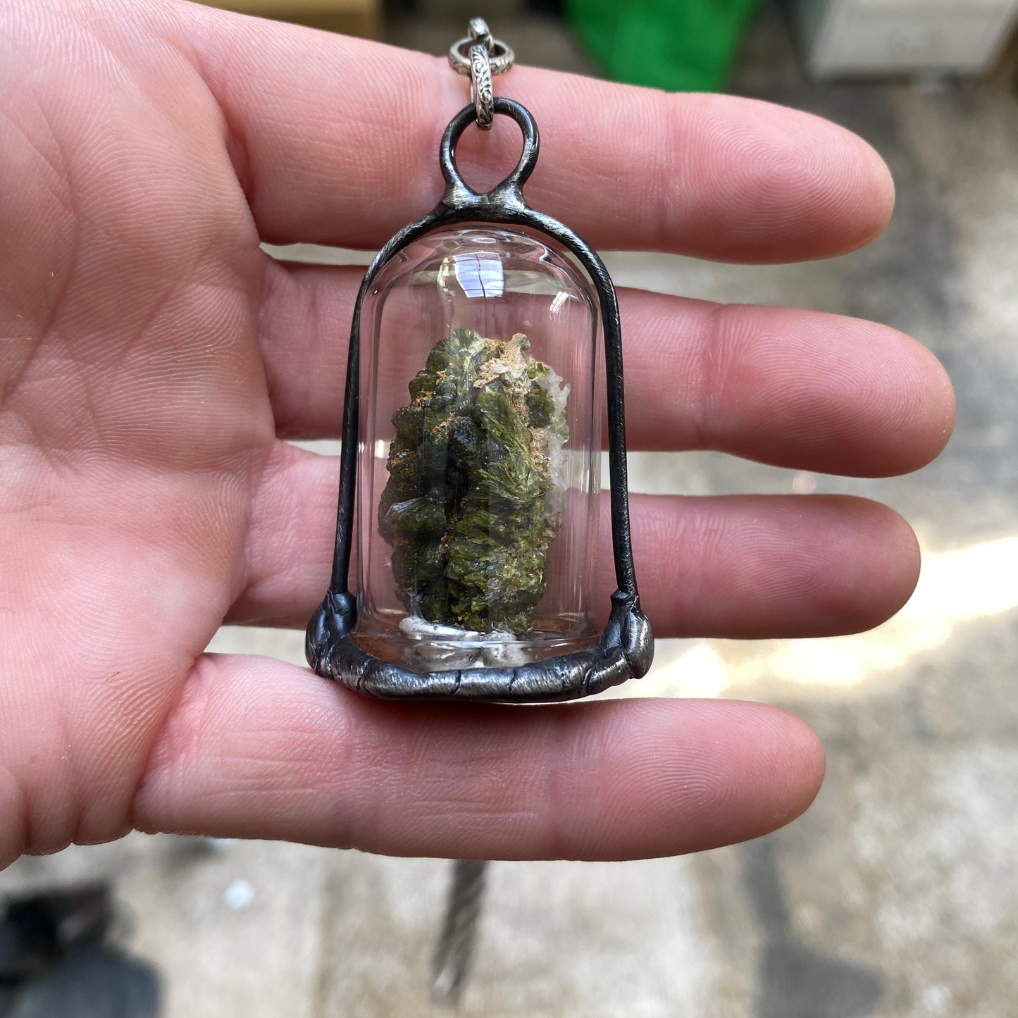 Micro ~ Epidote Quartz Terrarium Necklace