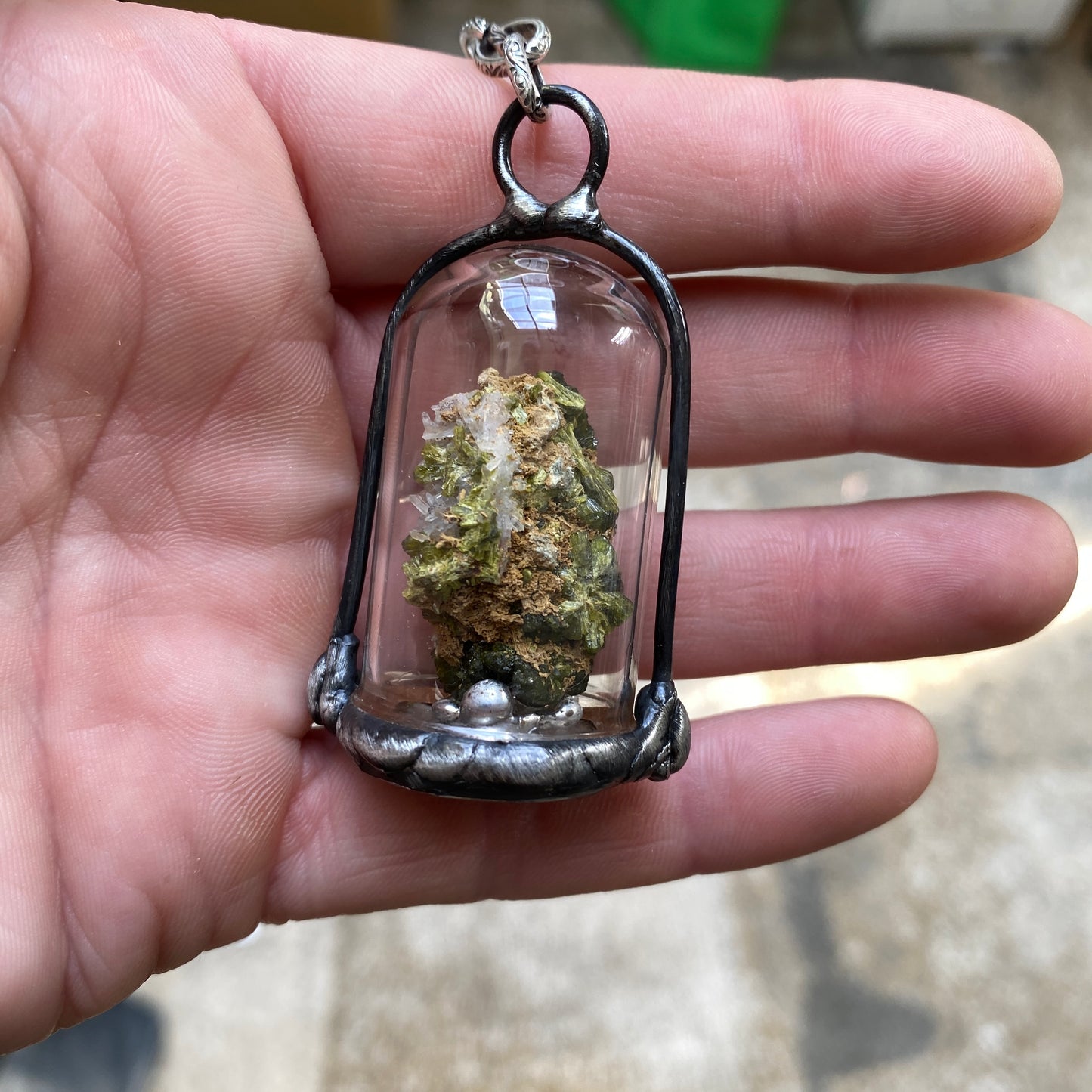Micro ~ Epidote Quartz Terrarium Necklace