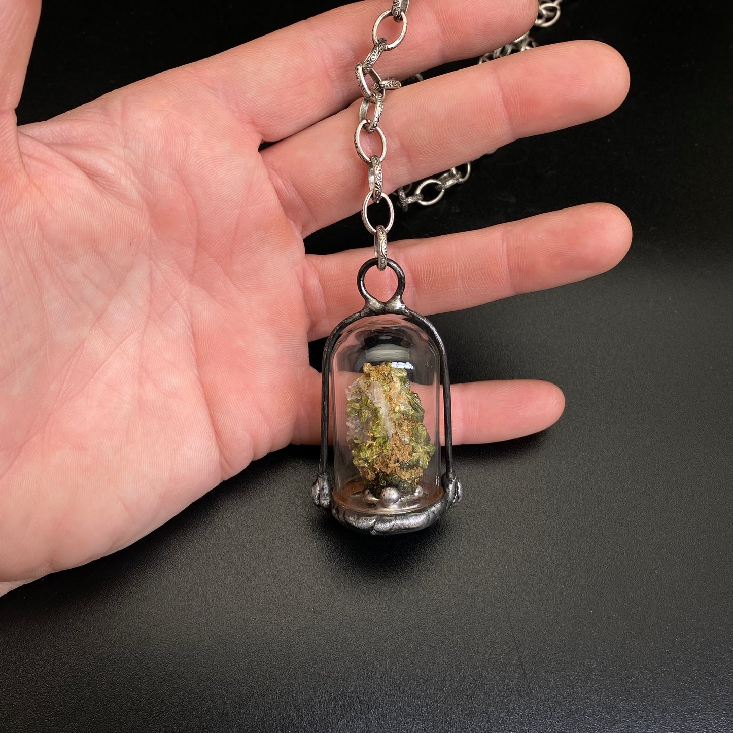 Micro ~ Epidote Quartz Terrarium Necklace