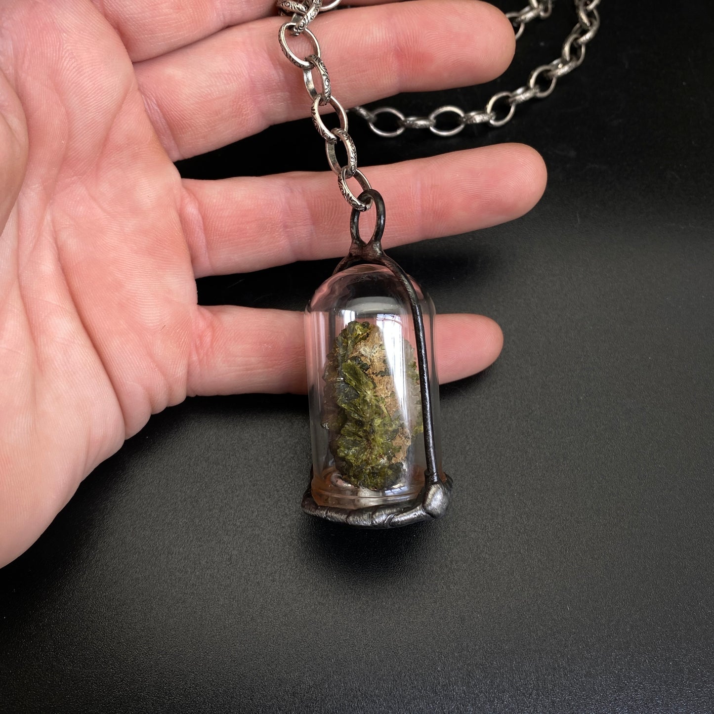 Micro ~ Epidote Quartz Terrarium Necklace