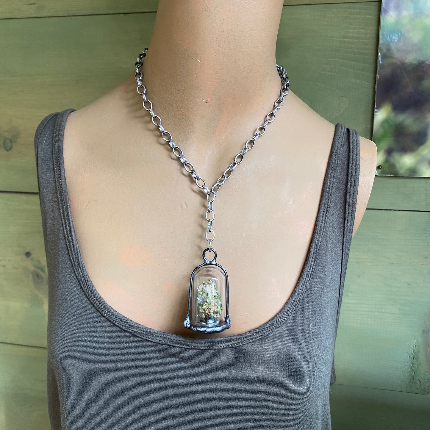Micro ~ Epidote Quartz Terrarium Necklace