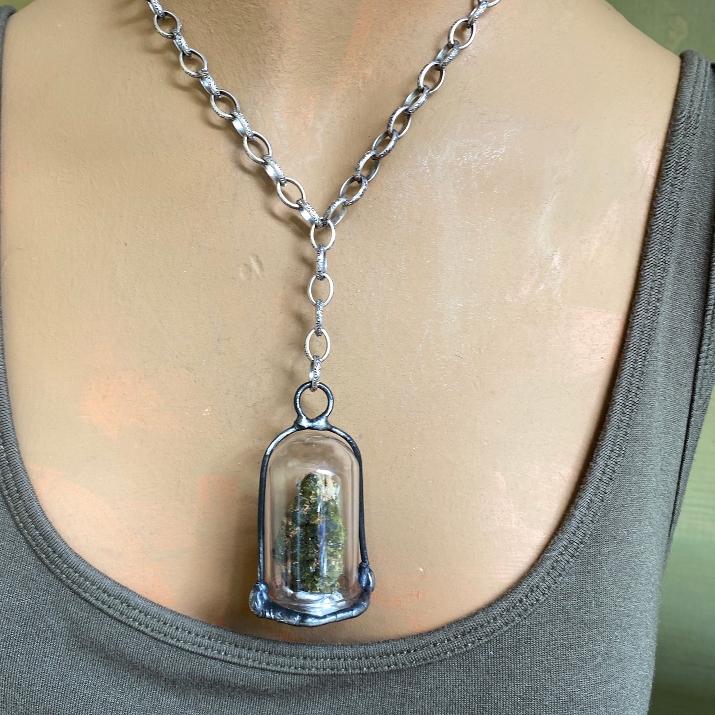 Micro ~ Epidote Quartz Terrarium Necklace
