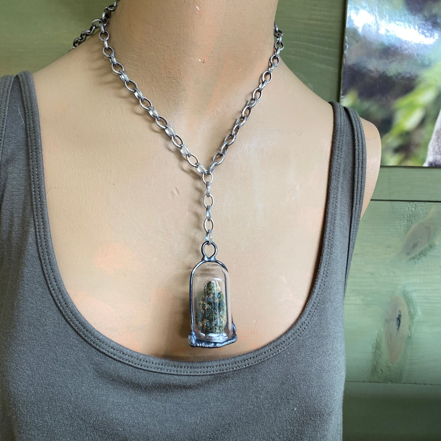 Micro ~ Epidote Quartz Terrarium Necklace