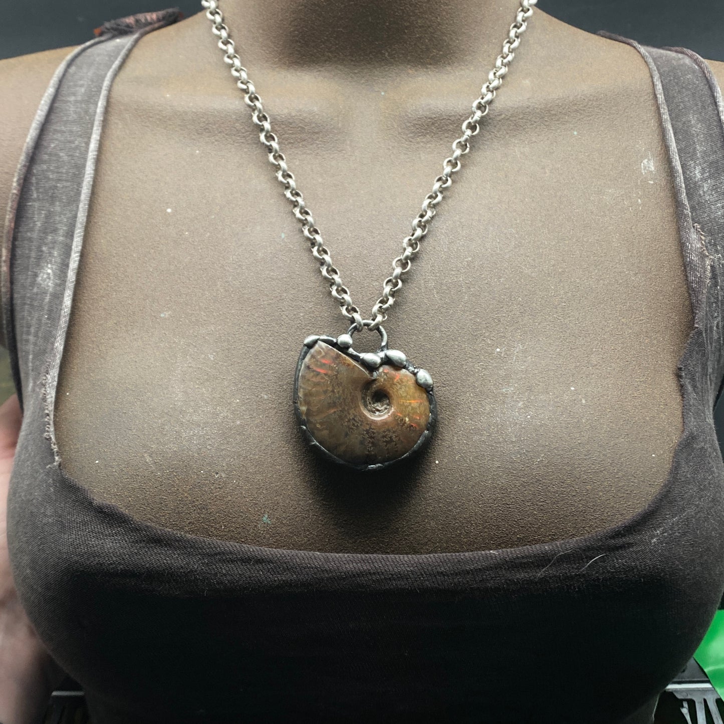 Aurora ~ Small Full Fossil Ammolite Necklace