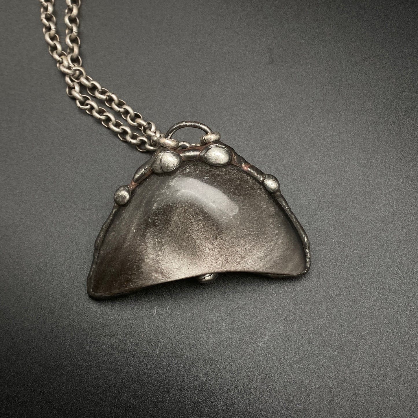 Dark Side Of The Moon ~ Silver Obsidian Half Moon Necklace