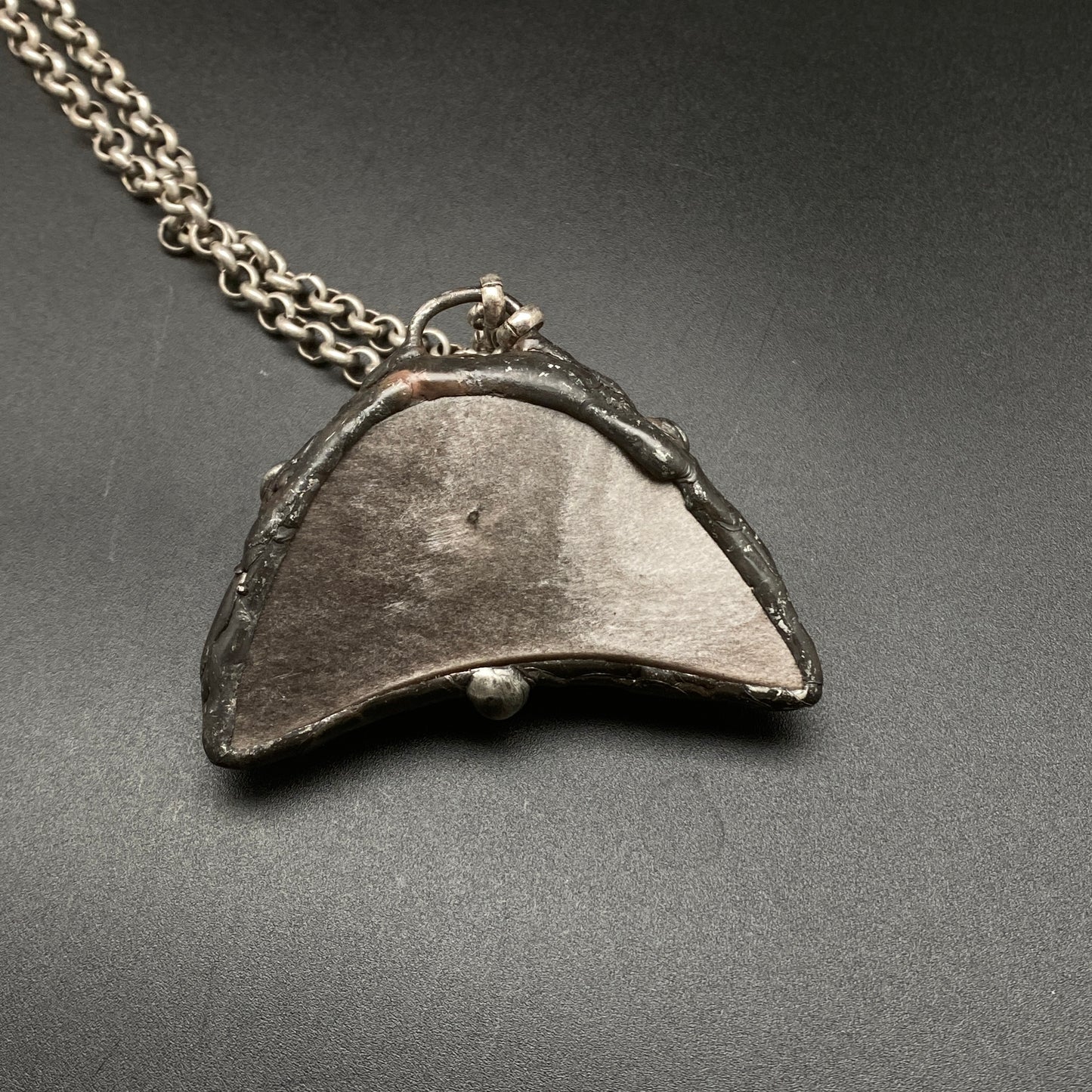 Dark Side Of The Moon ~ Silver Obsidian Half Moon Necklace
