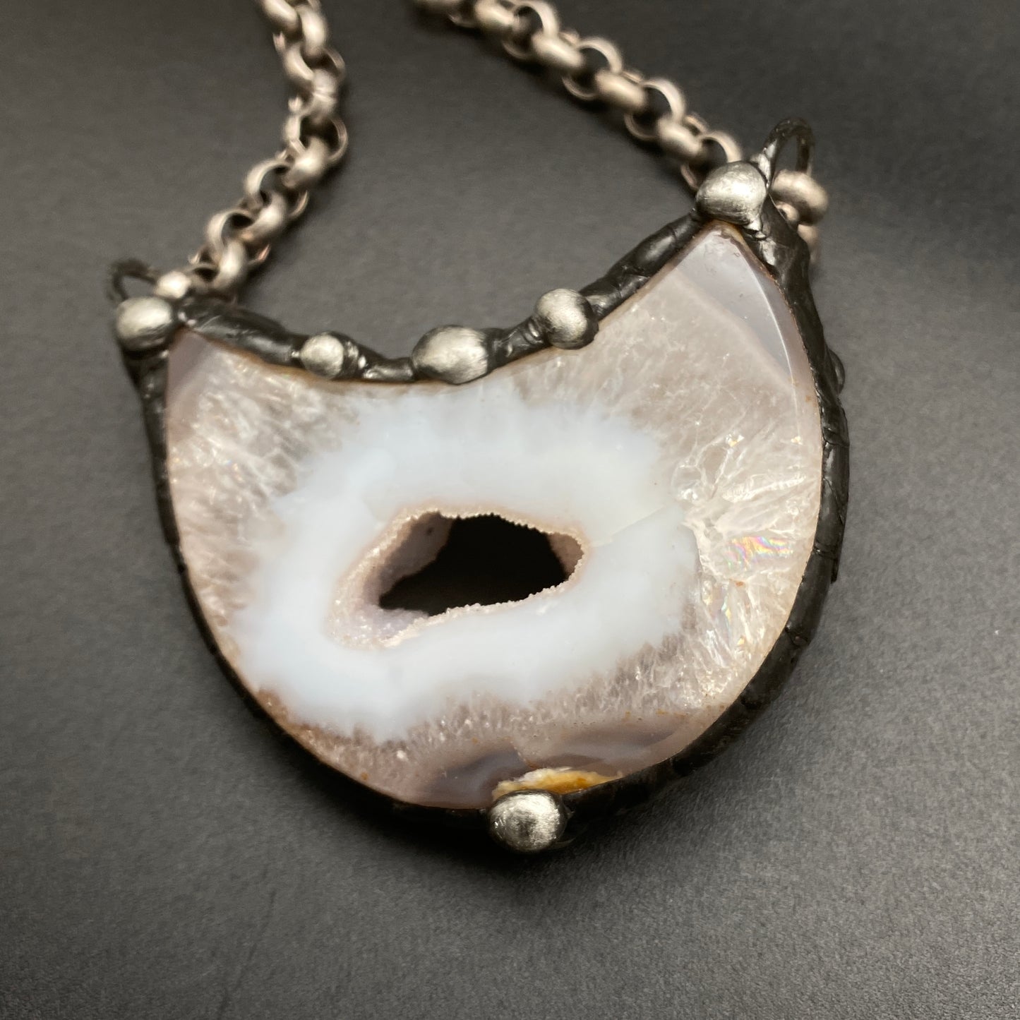 Luna ~ Half Moon Crystal Agate Necklace