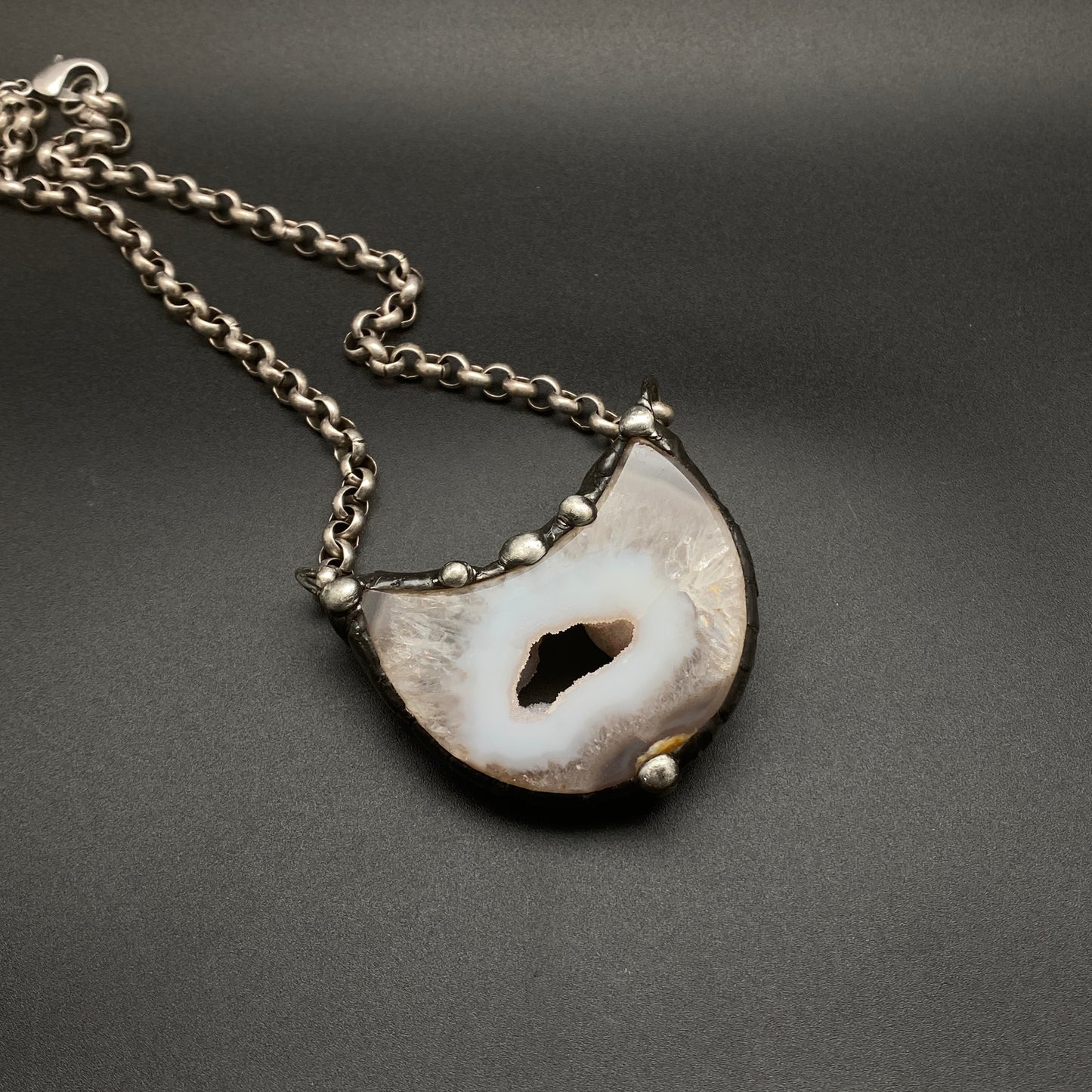 Luna ~ Half Moon Crystal Agate Necklace