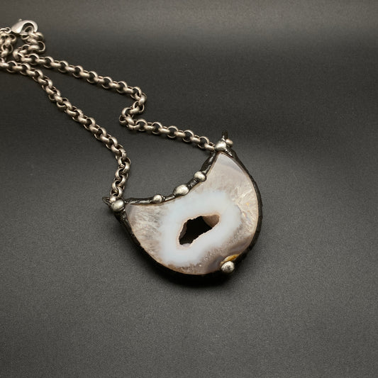 Luna ~ Half Moon Crystal Agate Necklace