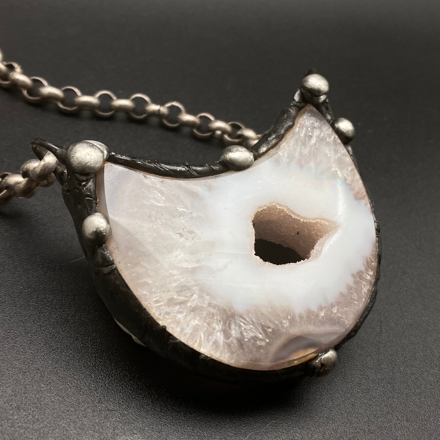 Luna ~ Half Moon Crystal Agate Necklace