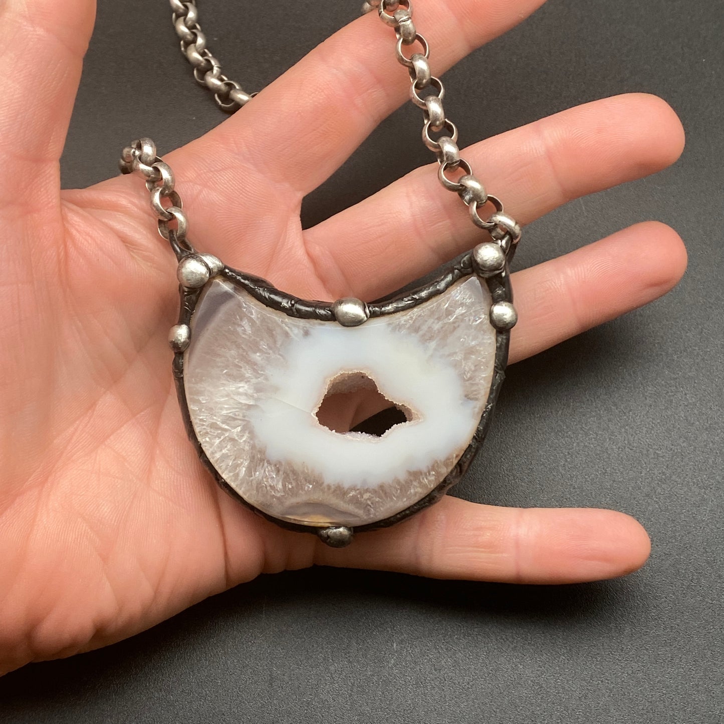 Luna ~ Half Moon Crystal Agate Necklace