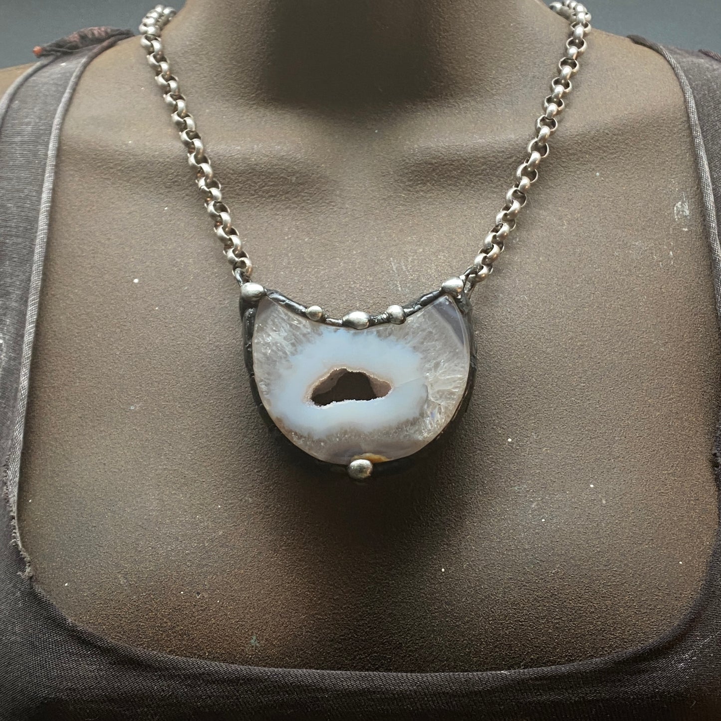 Luna ~ Half Moon Crystal Agate Necklace