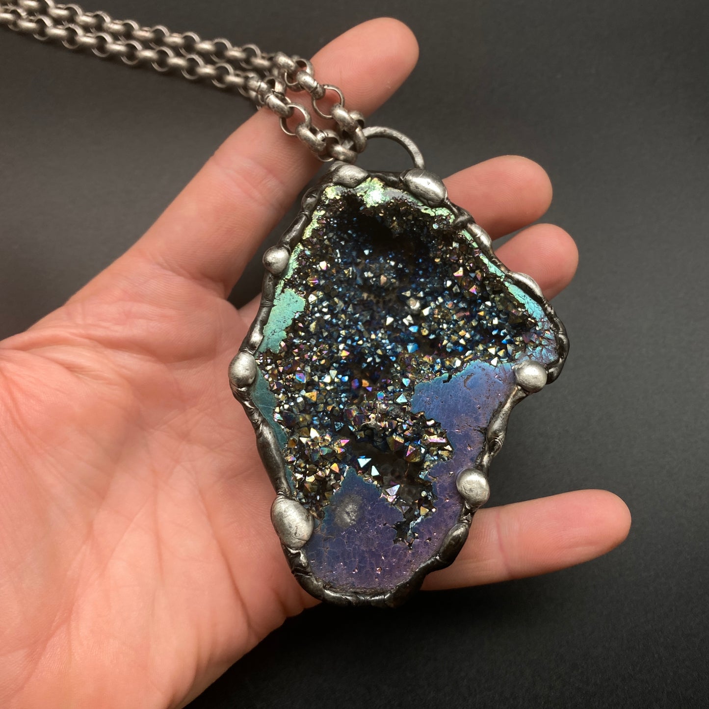 Orbits ~ Titanium Quartz Geode Necklace