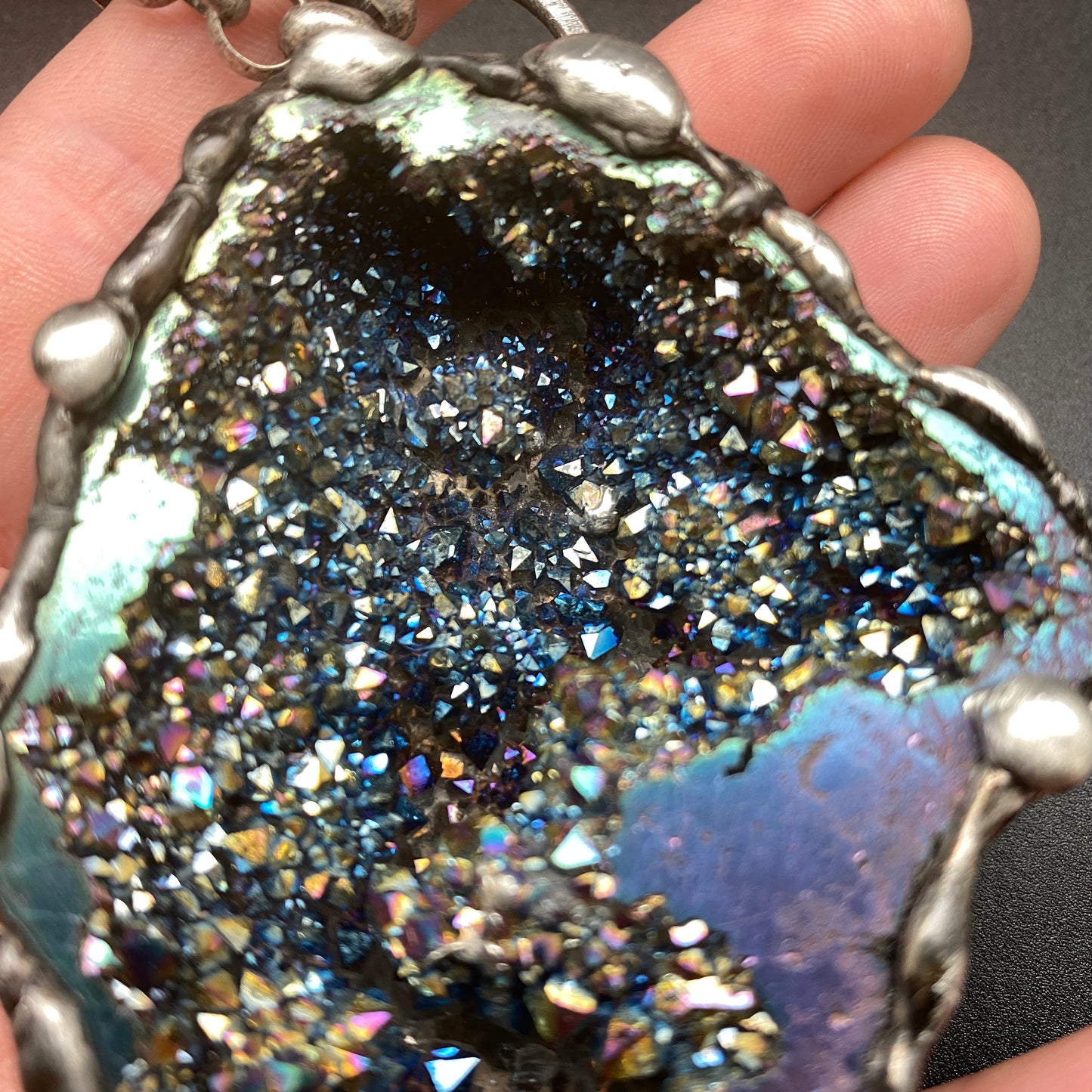 Orbits ~ Titanium Quartz Geode Necklace