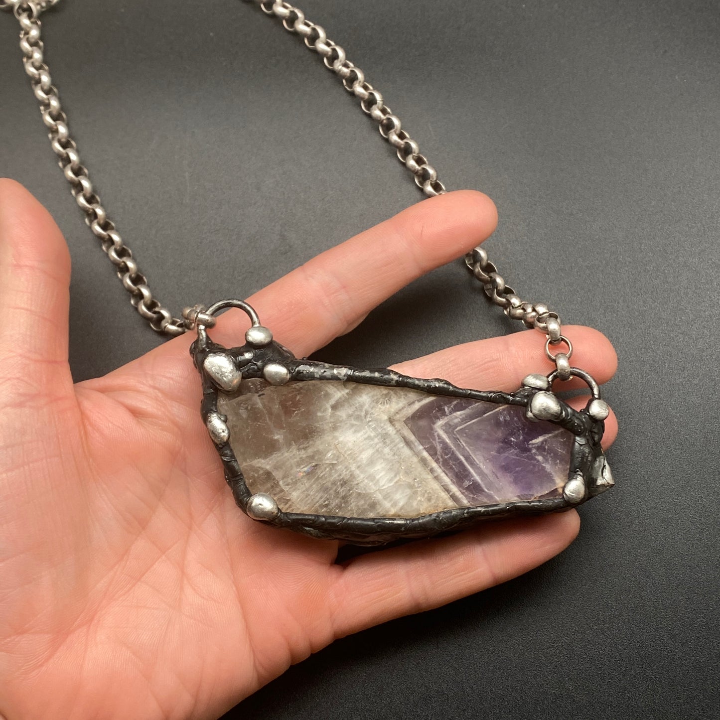 Chevron ~ Chevron Amethyst Slab Crystal Necklace