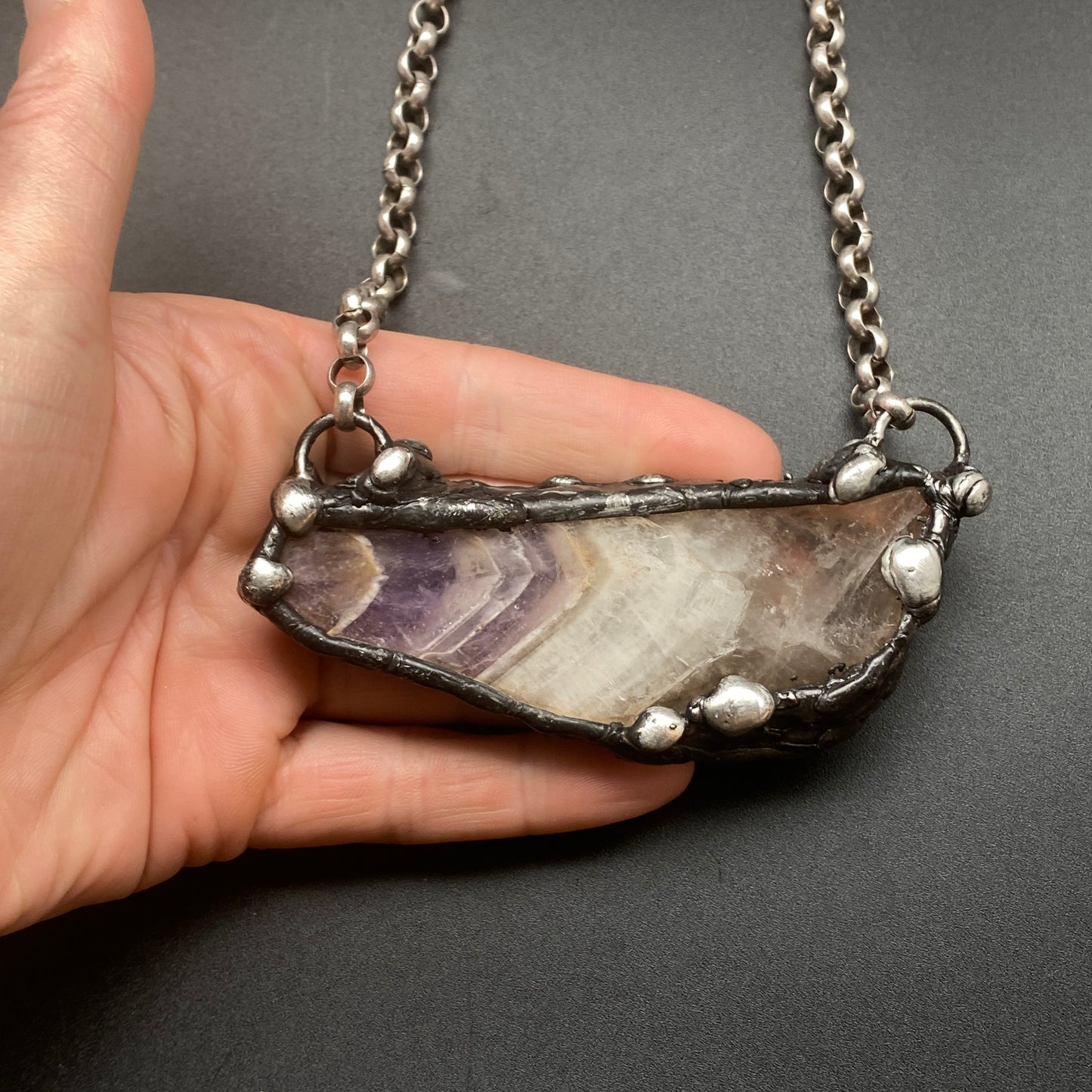 Chevron ~ Chevron Amethyst Slab Crystal Necklace
