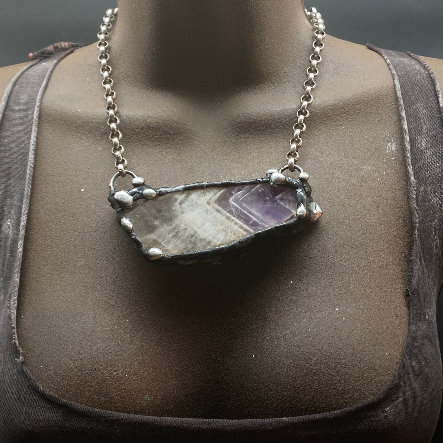 Chevron ~ Chevron Amethyst Slab Crystal Necklace