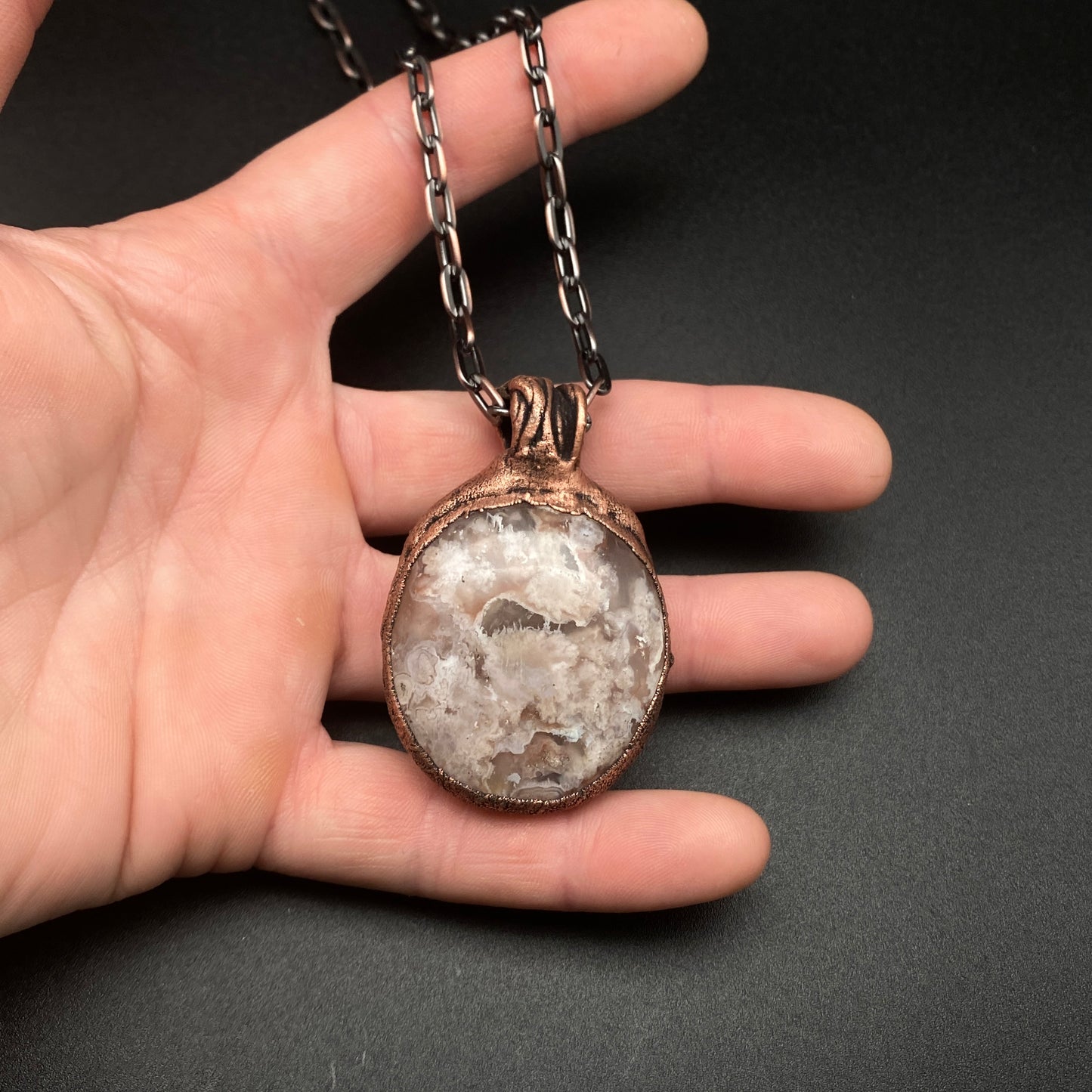 Bloom ~ Copper Electroformed Flower Agate Necklace
