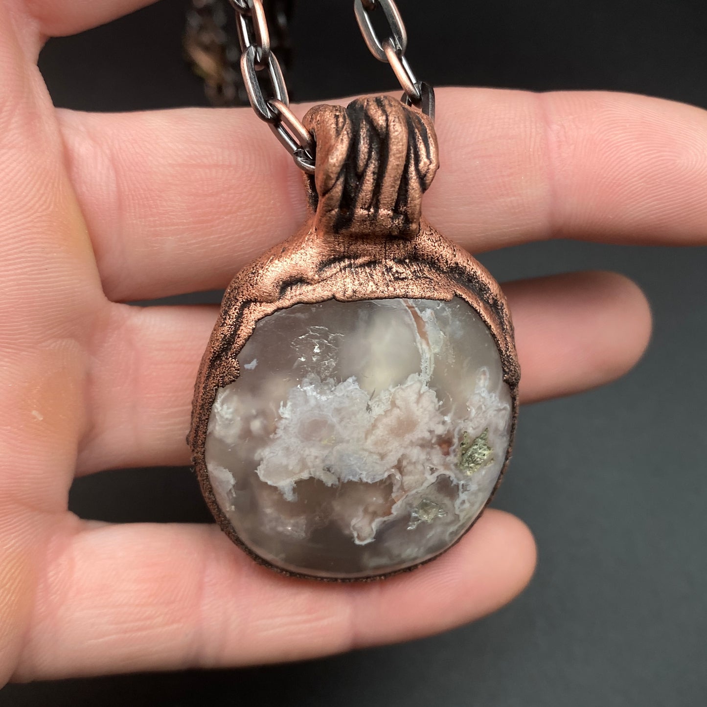 Bloom ~ Copper Electroformed Flower Agate Necklace