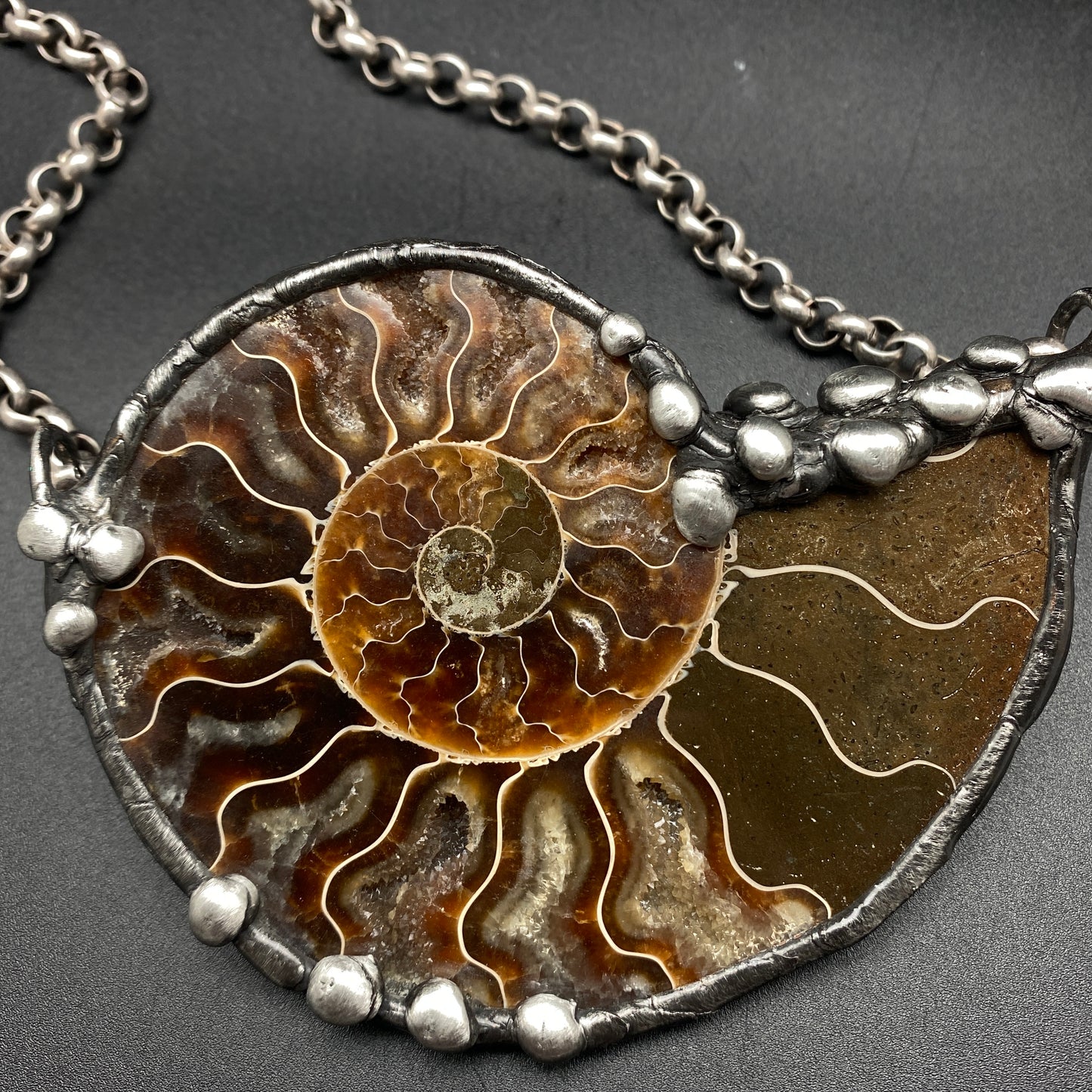 Fibonacci ~ Large Fossil Ammonite Necklace