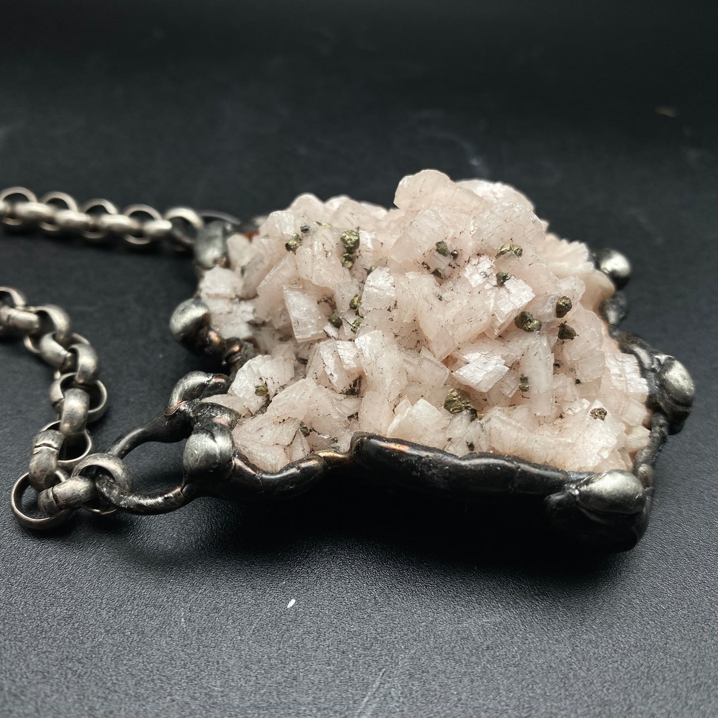 Pink ~ Dolomite with Pyrite Cluster Necklace