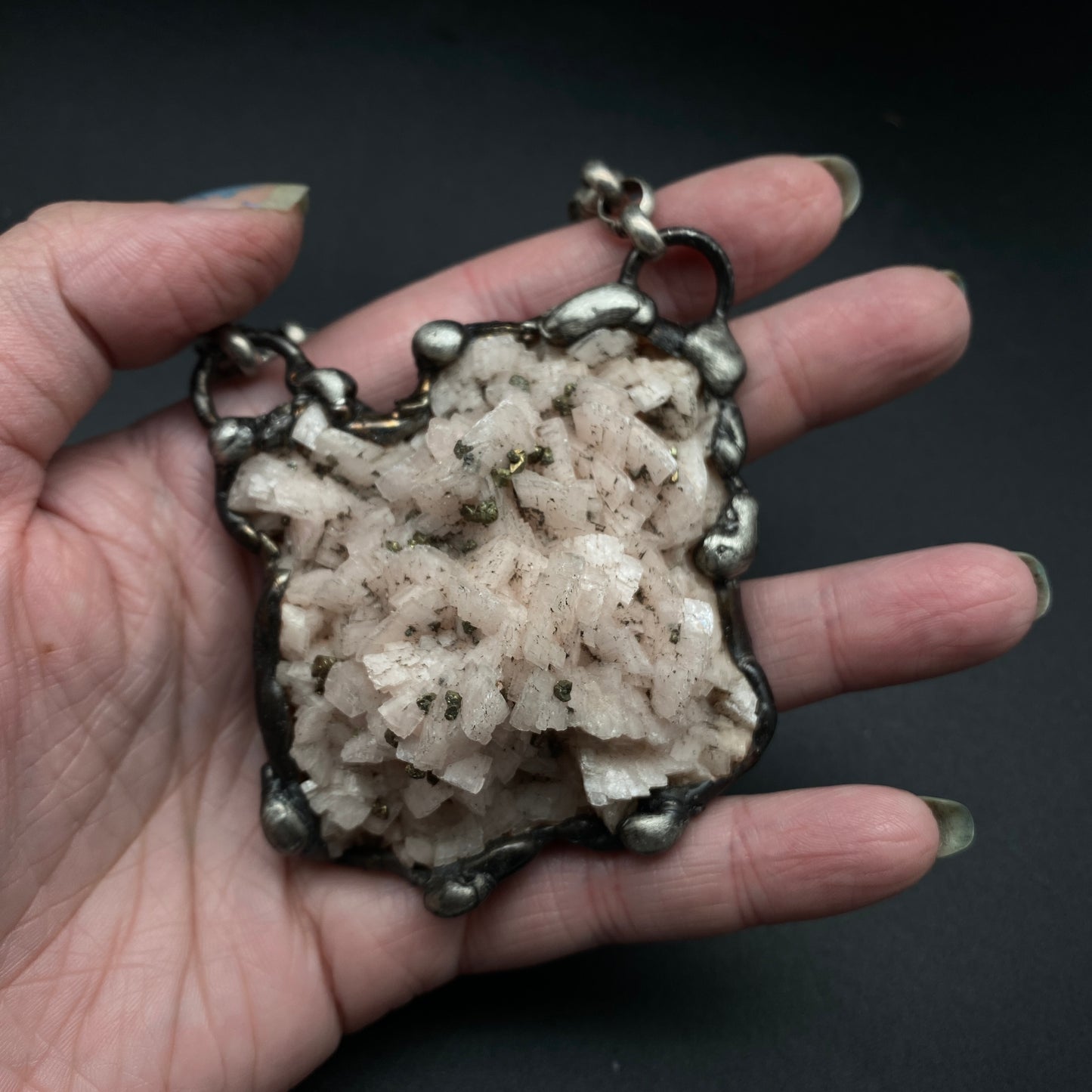 Pink ~ Dolomite with Pyrite Cluster Necklace
