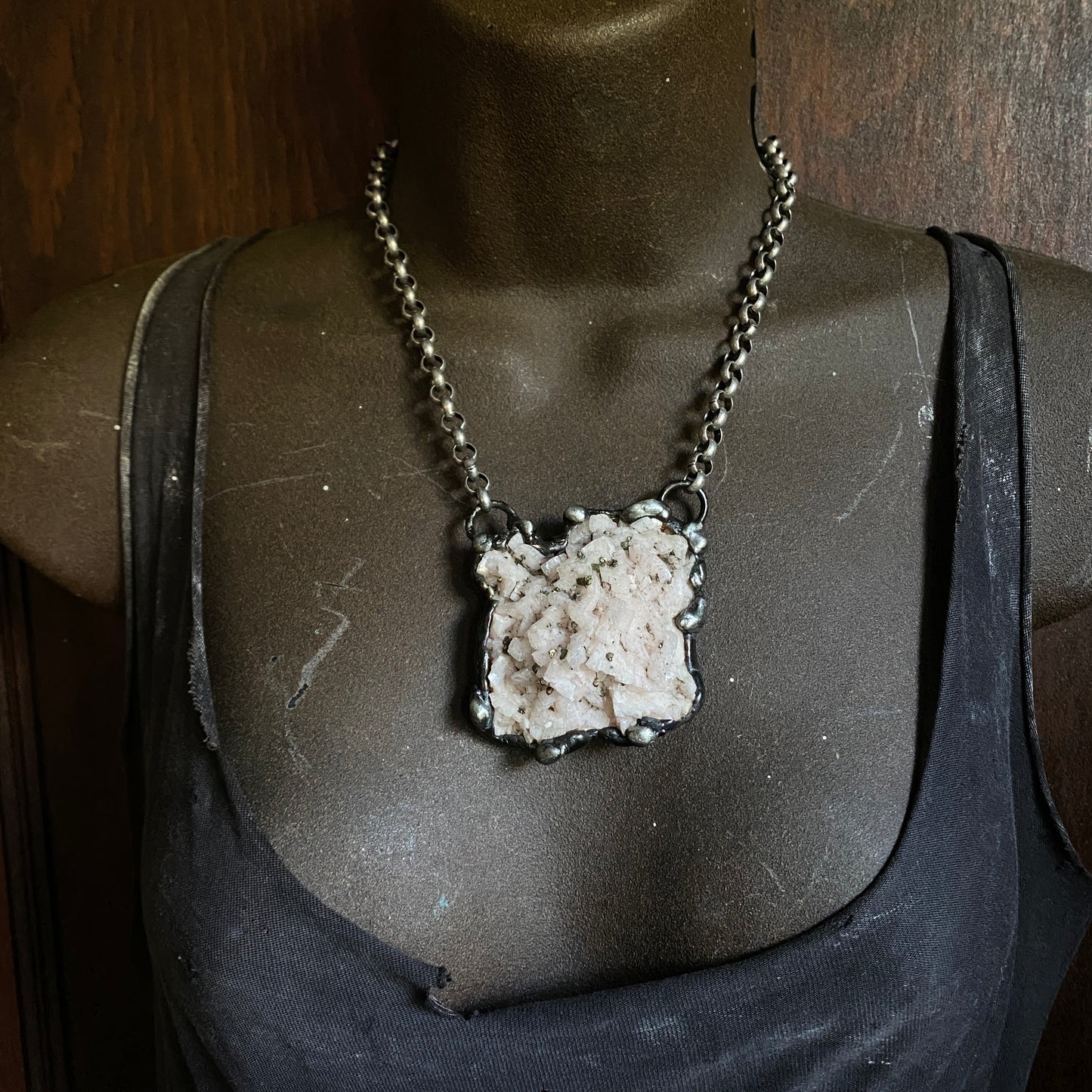 Pink ~ Dolomite with Pyrite Cluster Necklace